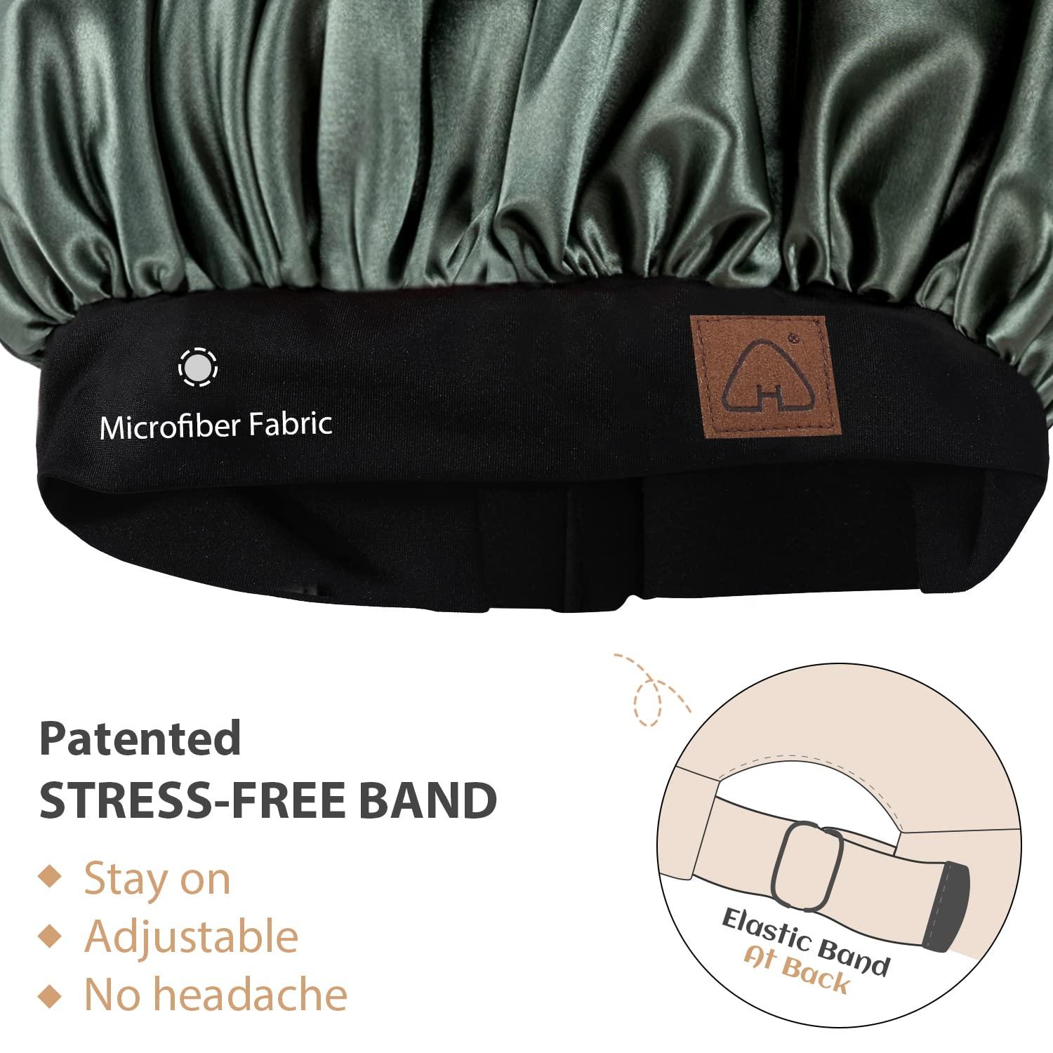 Hat Hut HAT HUT Satin Silk Bonnet for Curly Hair Sleep Cap for Women Sleeping Adjustable Hair Bonnet with Pattern Double Layer (OLIVE GREEN)