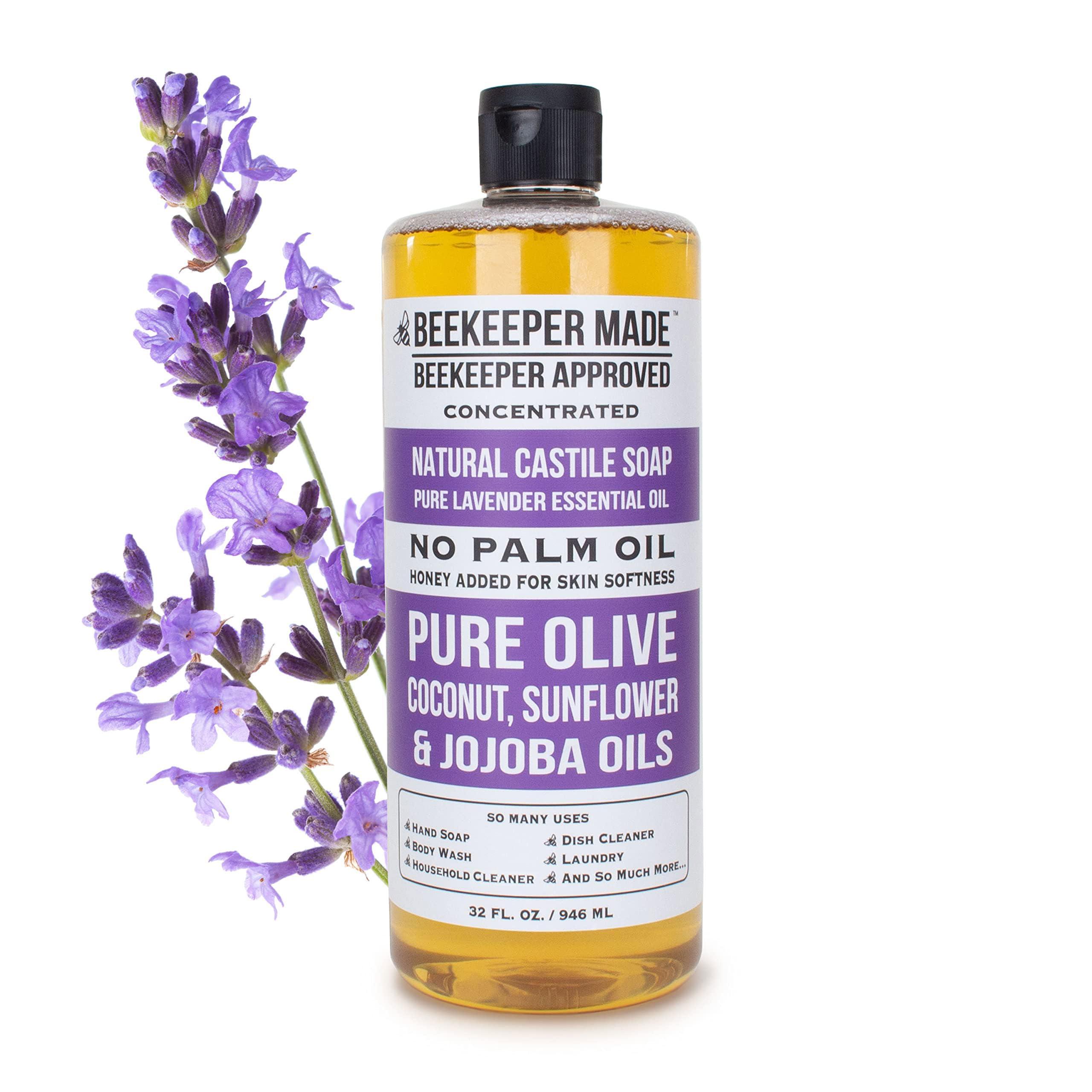 Beessential Beekeeper Made Natural Castile Soap, 32 fl oz | No Palm Oil, 8 Ingredients, Pure Olive, Coconut, & Sunflower Oils, GMO Free, For Sensitive Skin, Made in the USA (Lavender)