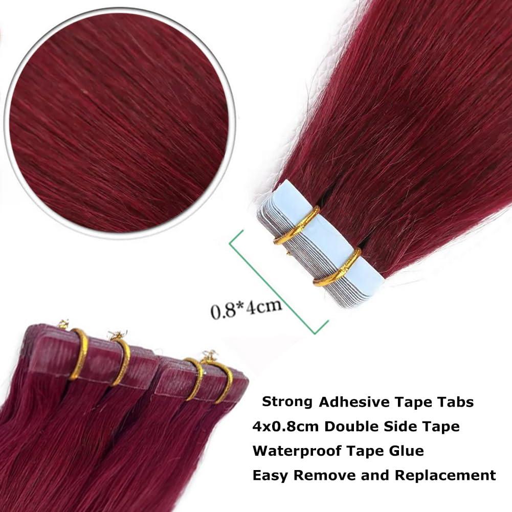 Kiss darling LASHES Tape in Hair Extenions 99j Burgundy 100% Remy Human Hair Tape in Body Wave 20inch 100g/40pcs Seamless Skin Weft Tape Hair Extensions Real Natural Hair Extensions