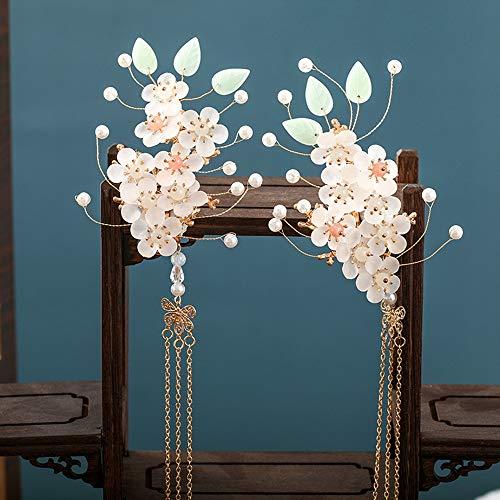 CHXIHome Classical Style Ancient Retro Hairpin Clip, Hanfu Tassel, Exquisite Vintage Headdress Jewelry Set, Hair Comb Ear Clips Set Pearls Tassels (D)