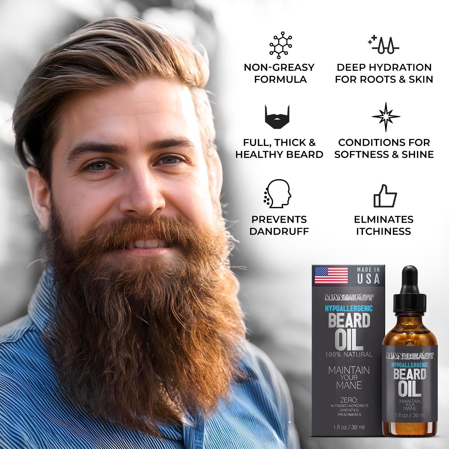 ManBeast ManBeast Beard Oil for Men - Beard Growth Oil, Hypoallergenic Beard Oil, Nut Free Beard Oil Mustache Growth Oil, Beard Oil and Conditioner for Men Made From Seed Based Oils - Lion\'s Den Beard Oil 30ml