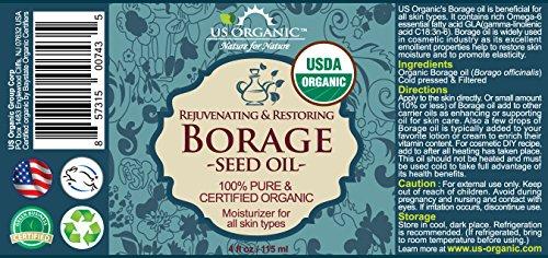 US Organic US Organic Borage seed Oil (18% GLA), USDA Certified Organic, 100% Pure & Natural, Cold Pressed, aka Starflower oil, in Amber Glass Bottle w/Glass Eye dropper for Easy Application (4 oz (115 ml))