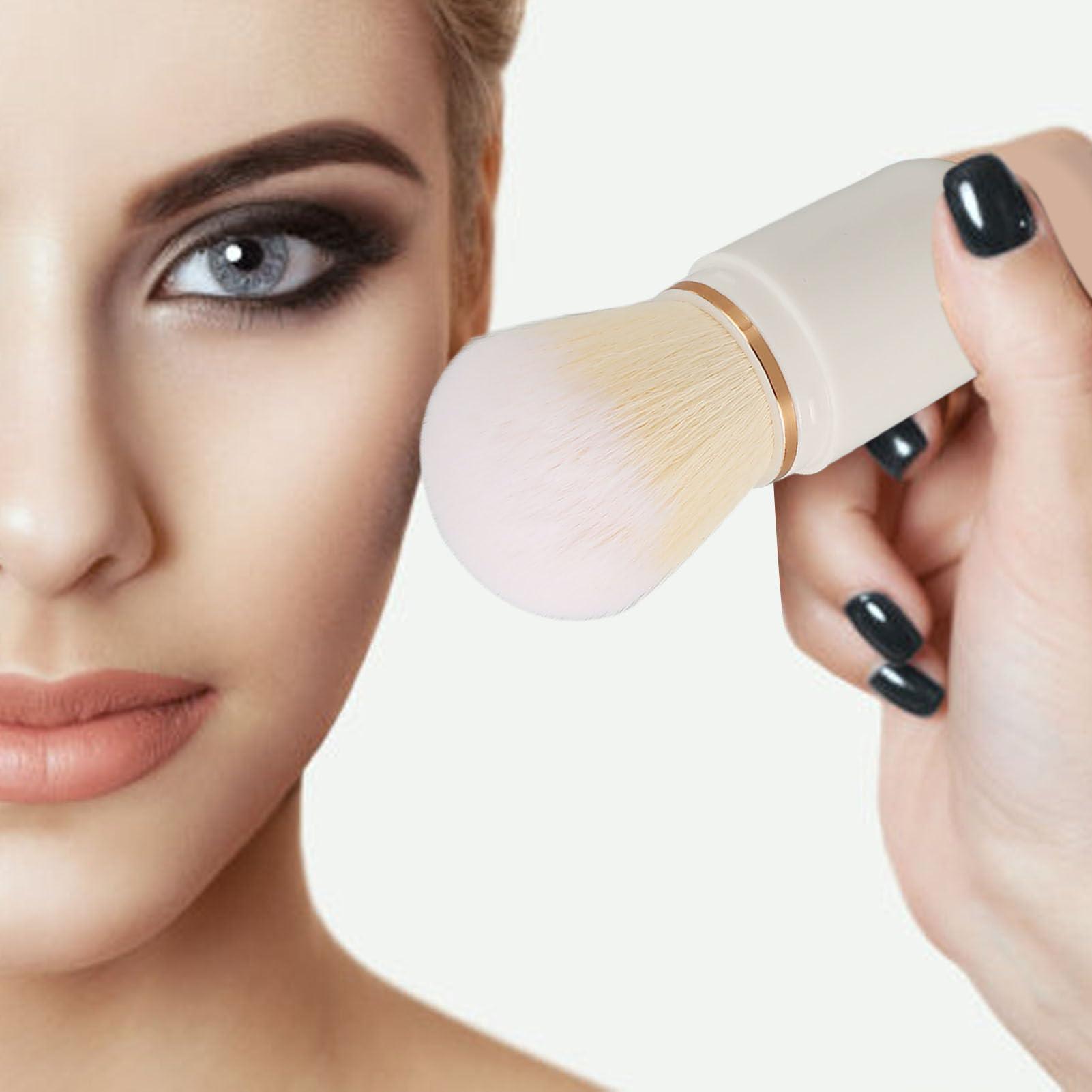 Tissting Retractable Brush Travel Makeup Brush, Travel Double Ended Foundation Powder Blush Brush, Capsule Shape Makeup Brush with Cover, Makeup Brushes Set(Blue White)