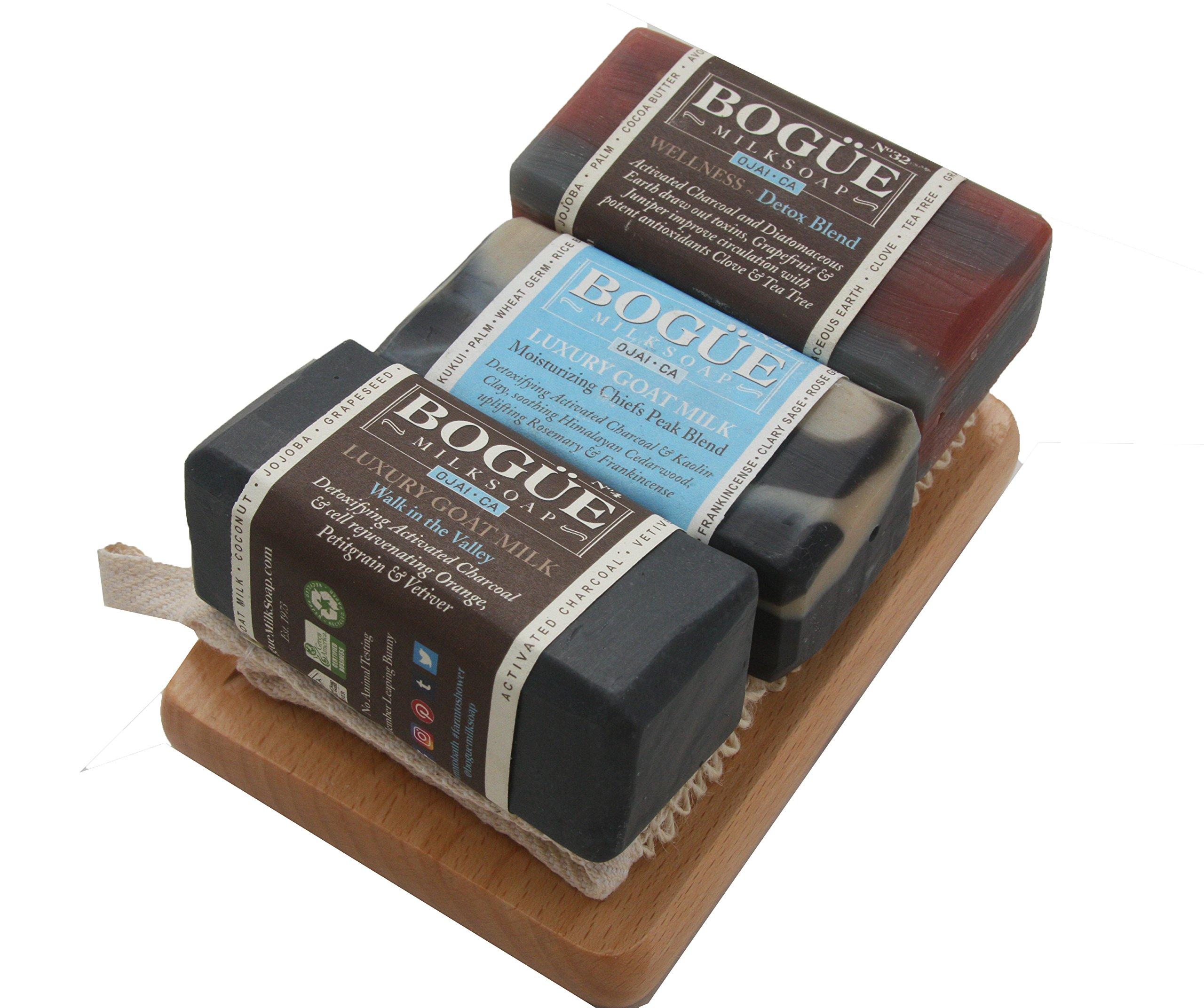 Bogue Milk Soap Goat Milk Soap Activated Charcoal 3 bar Giftset- WELLNESS No32 Detox & antioxidant, No.21 Moisturizing Chiefs Peak Blend, No.4 \"Walk in the Valley\" Rejuvenating