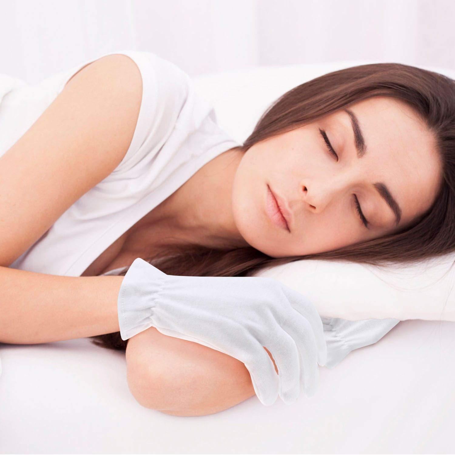 selizo 100 Percent Cotton Gloves for Dry Hands Eczema, Selizo 10 Pairs White Cotton Gloves for Women Dry Hands Moisturizing Cosmetic Sensitive Irritated Skin Spa