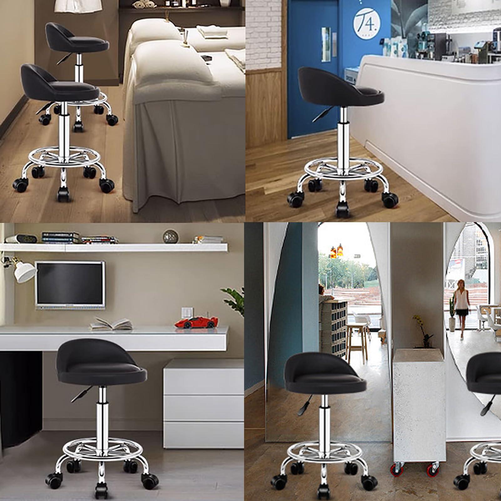 GFAZXDS GFAZXDS Adjustable Height Rolling Swivel Salon Stool with Foot Rest, Tattoo Drafting Work SPA Task Chair with Backrest and Wheels (Black)