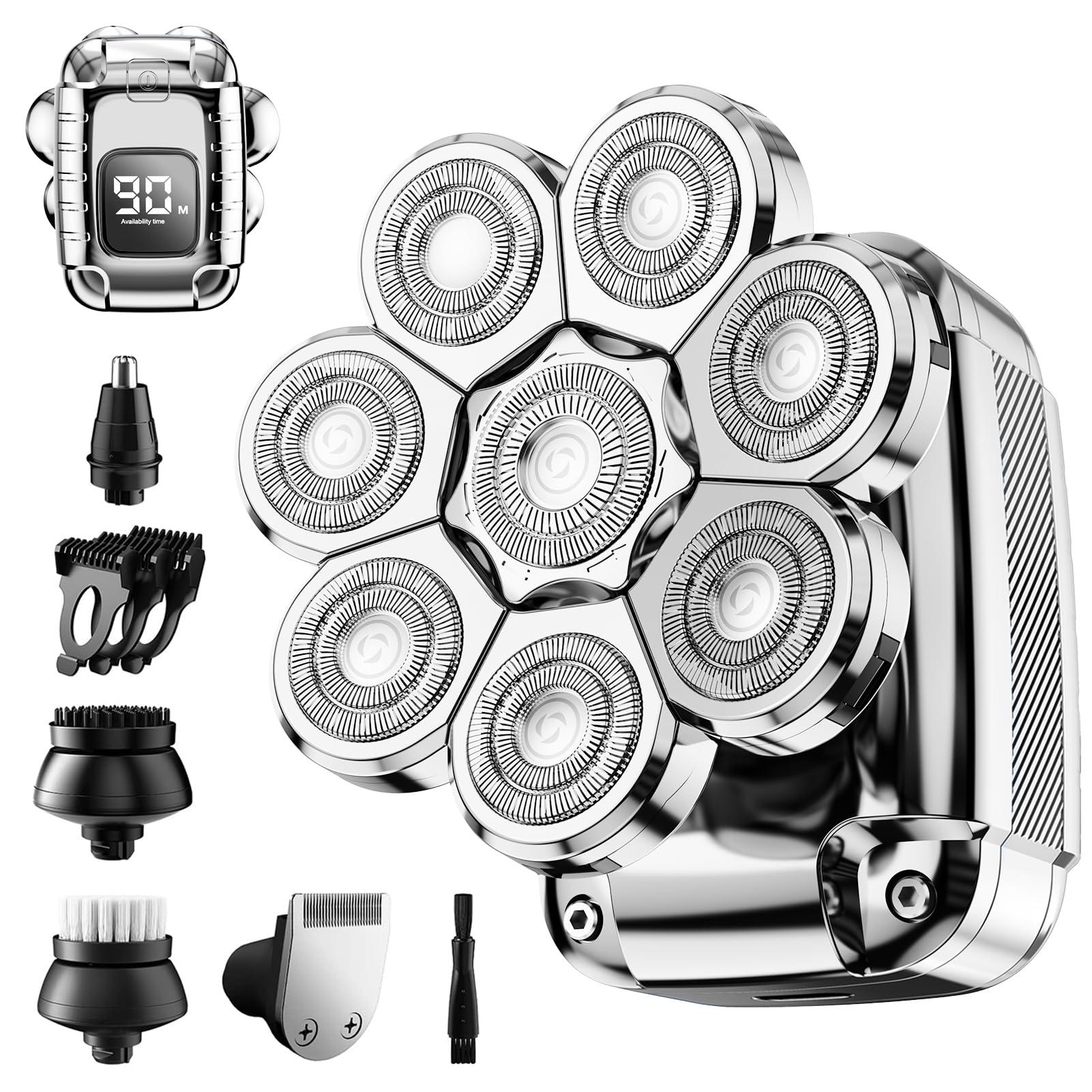 CST-Berger Head Shaver for Bald Men,2024 Upgrade 8-in-1 Mens Electric Shaver Bald Head Shaver for Men,Electric Razor for Bald Men IPX7 Waterproof Rotary Shaver Grooming Kit with LED Display