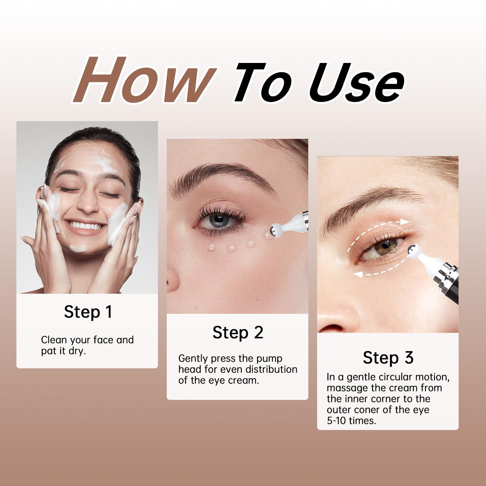 mopayzer Caffeine Eye Cream for Puffiness & Dark Circles, Under Eye Cream for Puffy Eyes, Eye Bags & Wrinkles, 2 PCS Anti Aging Eye Serum with Under Eye Roller, Reduces Fine Lines & Moisturize Skin.