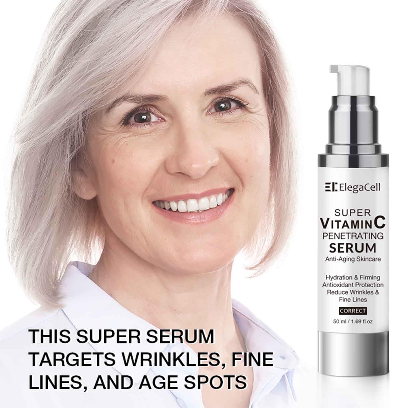 Elegacell ElegaCell Super Vitamin C Serum for Women Over 70 - Advanced Anti-Aging Vitamin C Face Serum,Super Vitamin C Penetrating Serum for Mature Skin, All-in-One Formula 1.69 fl oz
