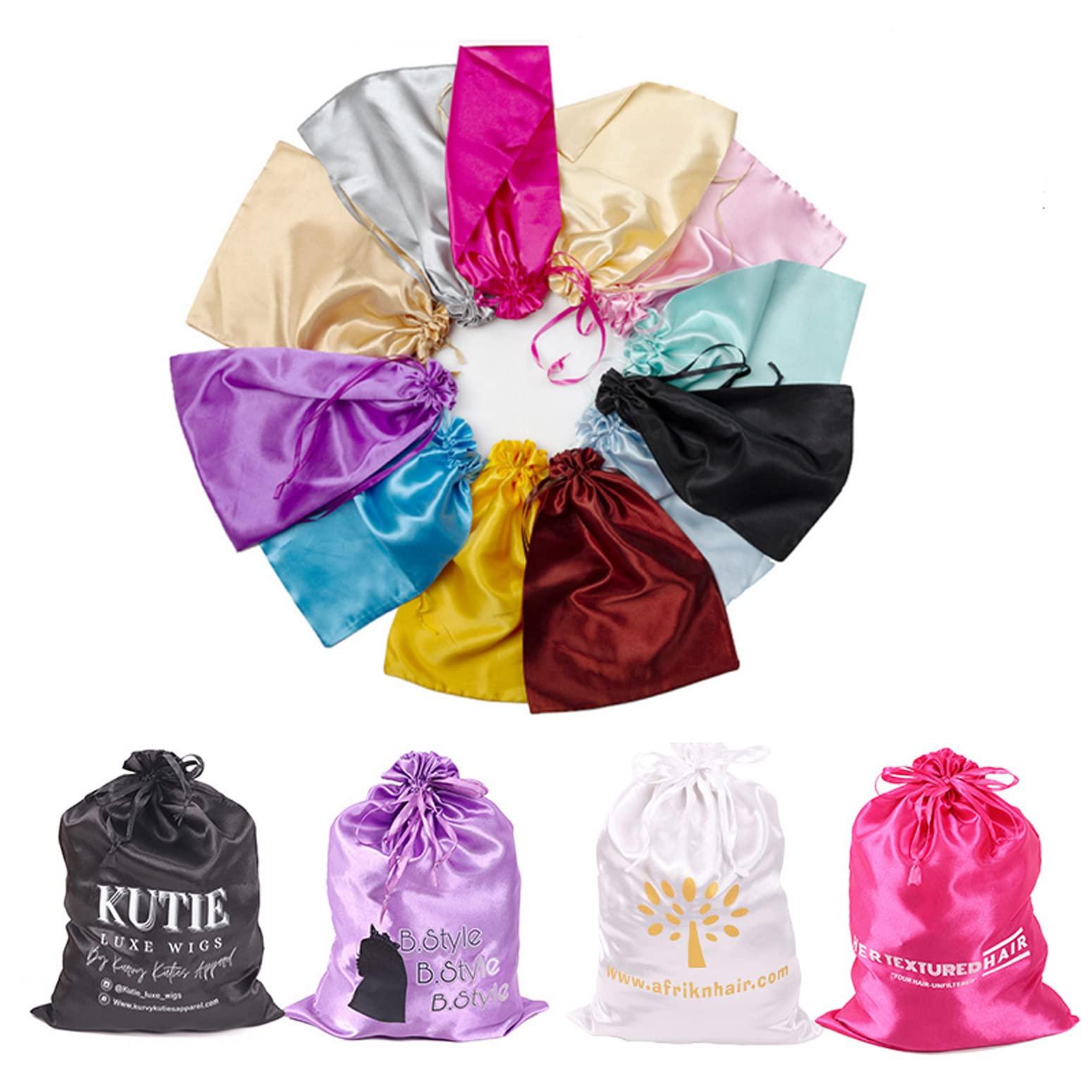 Boyiexin Boyiexin Customize Logo Wig Hair Extension Storage Bags, 20-50PCS Silk Satin Wig Bags With Drawstring Gift Hair Bundles Packaging Bag (Pack of 20, Purple)