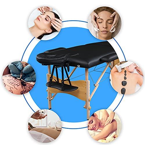Alivinghome 2 Sections Folding Portable Massage Table Set,Height Adjustable Body and Beauty Massage Bed,Spa Facial Salon Tattoo Bed,Folding SPA Bodybuilding Massage Table (Black Color, 84" x 27.56" x 33.46")