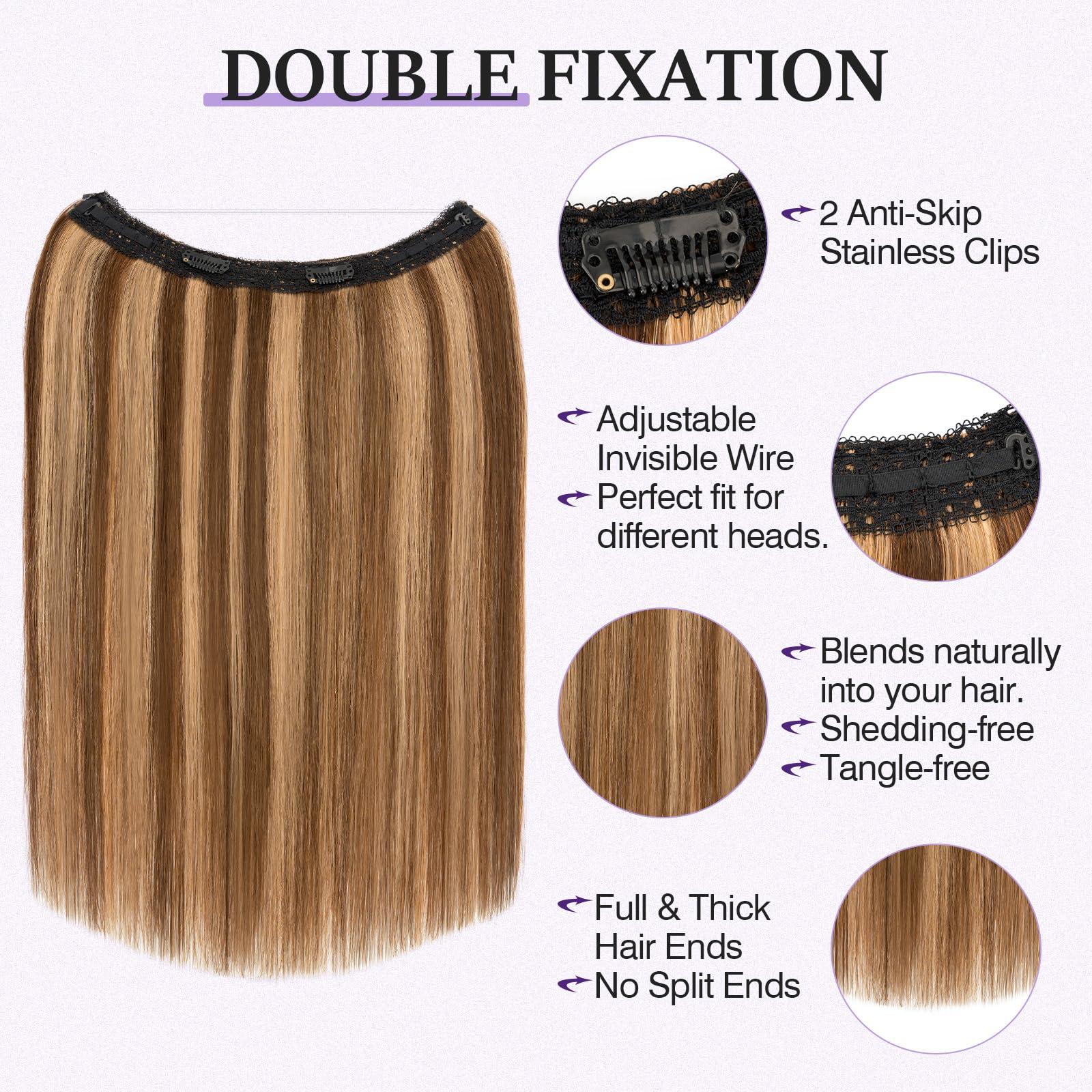 prokyvity Halo Hair Extensions Real Human Hair,Prokyvity 100% Human Hair Halo Extension,Halo Extensions Real Human Hair,Halo Hair Extension,Halo Hair 4P27 Medium Brown Mixed Dark Blonde 16inch