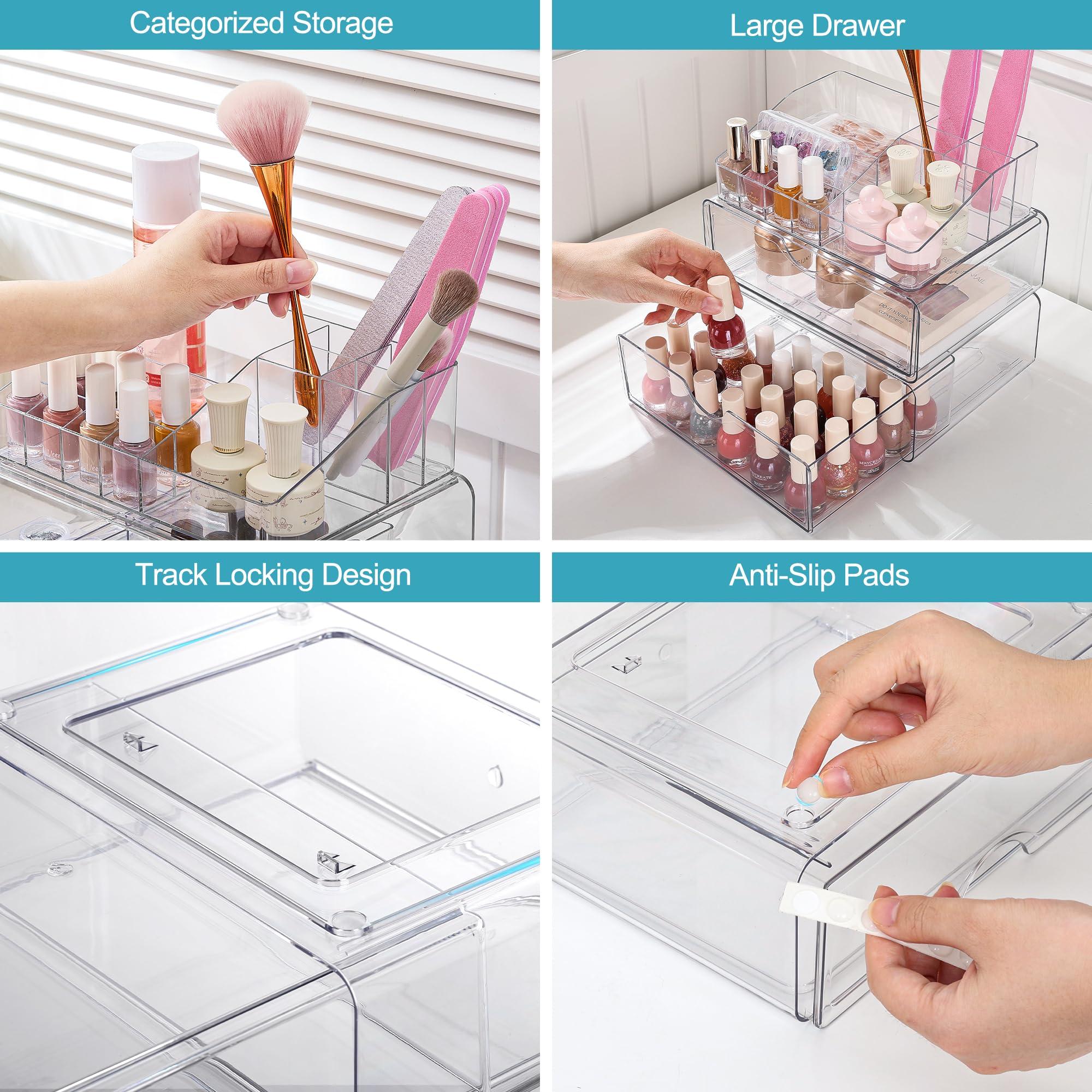 Vtopmart Vtopmart 3 Tier Clear Makeup Organizer with Drawer, Cosmetic Storage for Dresser Countertop and Bathroom Vanity, Beauty Holder for Lipstick Brush Skincare