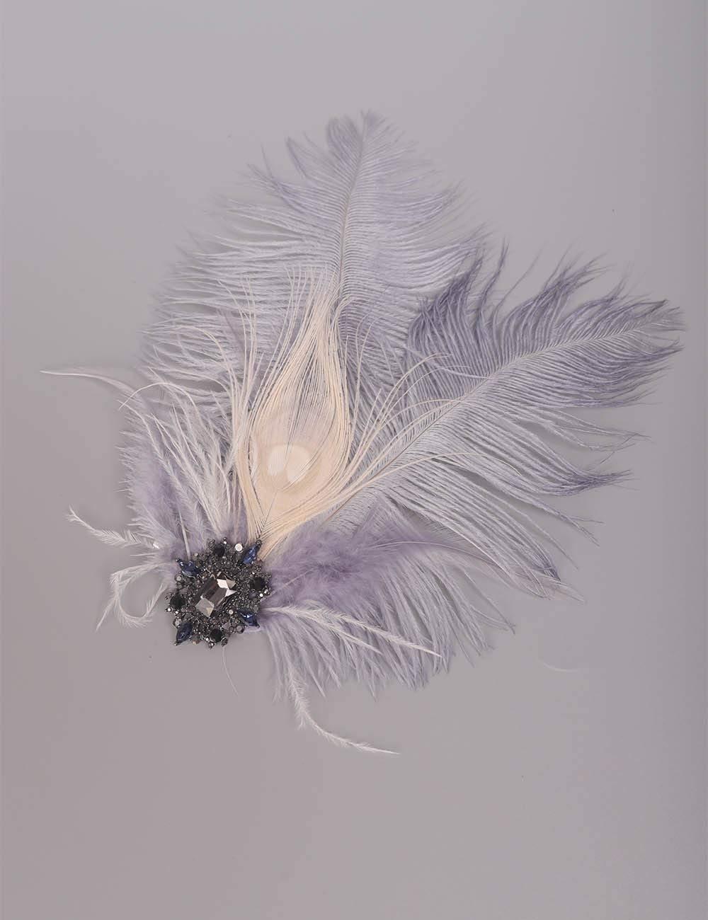 Aimimier Aimimier 1920s Flapper Feather Headband Gray Crystal Tassel Head Chain Headpiece Prom Party Roaring 20s Hair Accessory for Women (Style 1)