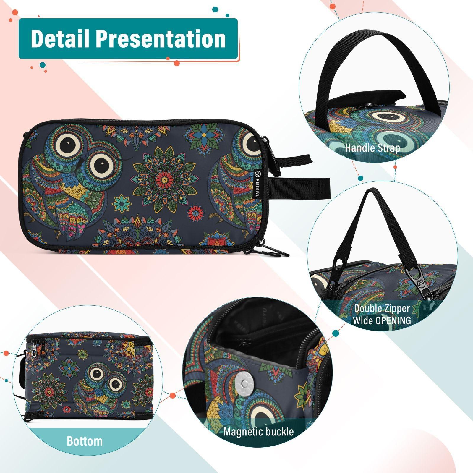 senya senya Makeup Bag Owl in Tribal Ethnic Large Cosmetic Bag Travel Portable Toiletry Bag Case Organizer for Women Girls
