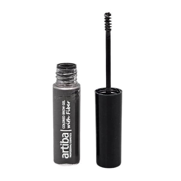 Artiba Artiba Colored Brow Gel with Fiber MADE IN USA - Fuller Brow instantly, Fills in sparse brows, Covers gray hairs and Long-lasting, Waterproof, Smudge proof, Cruelty Free (Soft Black)