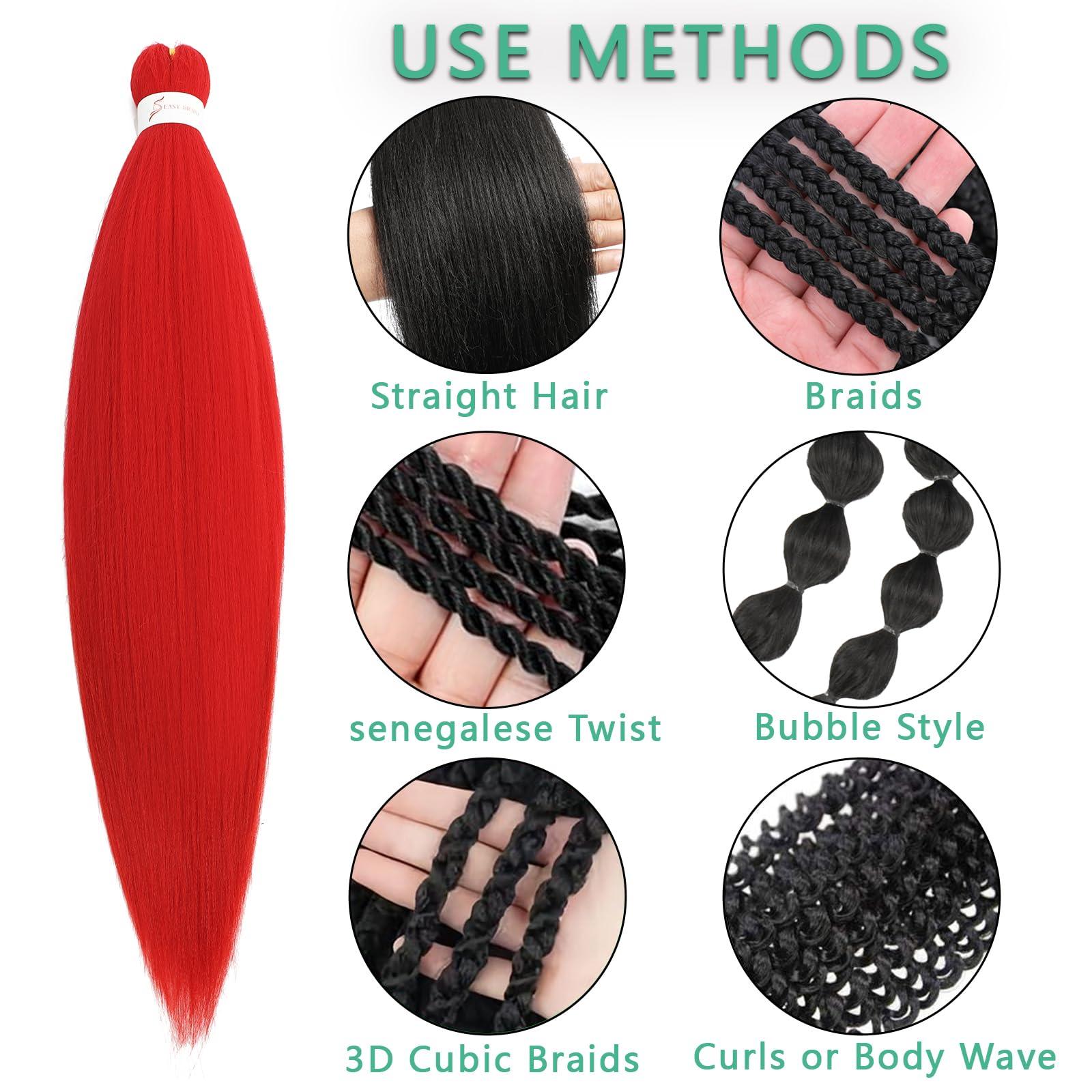 Dilekay Dilekay Prestretched Braiding Hair Red Hair for Braiding 28 Inch Long Braids Hair Extensions 6 Packs Soft Yaki Straight Pre Stretched Braiding Hair Red Braid in Hair Extensions