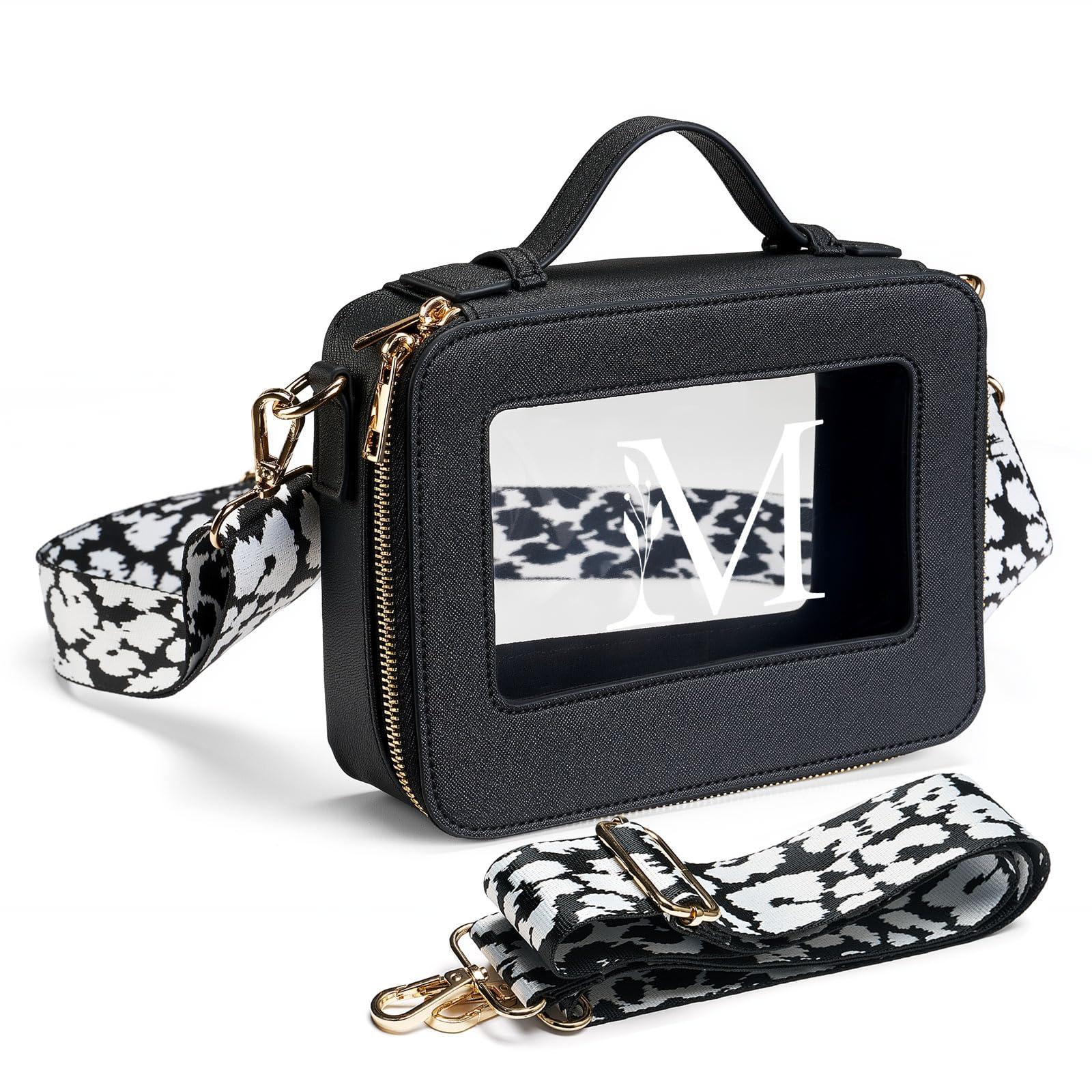 AW BRIDAL AW BRIDAL Initial Makeup Bags Monogram Makeup Bag Clear Toiletry Travel Bag with Shoulder Strap Small Clear Cosmetic Bag Women Clear Makeup Bag with Zipper, Letter M