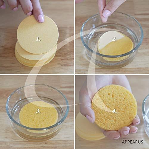 APPEARUS Facial Sponges - APPEARUS Compressed Natural Cellulose Face Sponge | Made in USA | Professional Spa Sponges for Face Cleansing, Massage, Pore Exfoliating, Mask, Makeup Removal (Yellow)