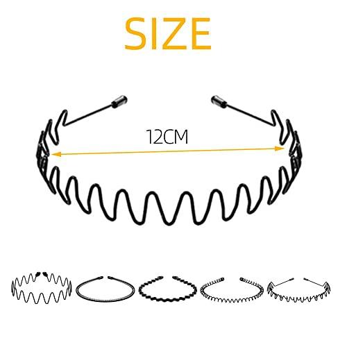 a11 6Pcs Hair Hoop, Unisex Wavy Headband Metal Hair Hoop Multi-style Wave Spring Headband Wavy Comb Hair Band Accessories for Men and Women Black