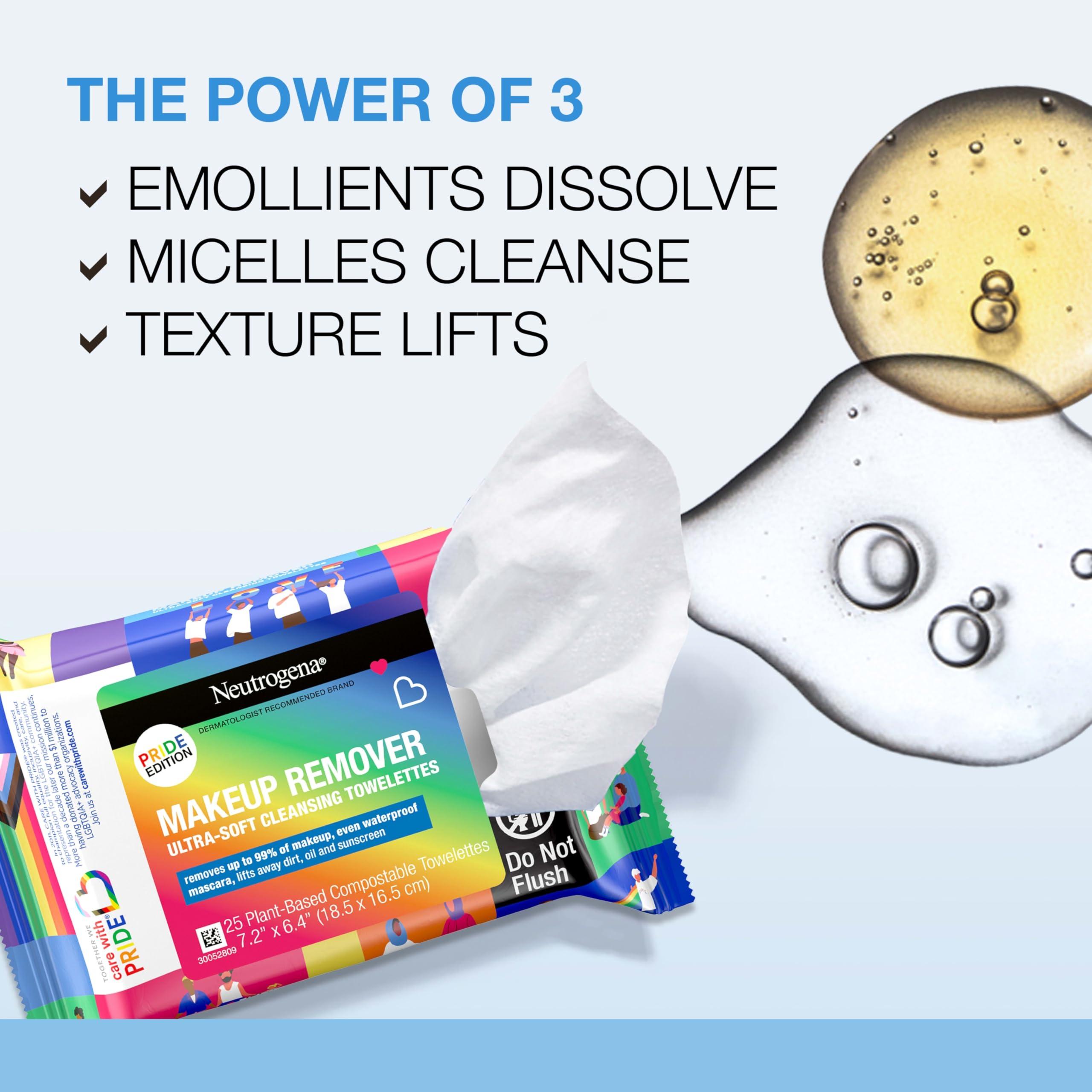 Neutrogena Care with Pride Neutrogena Makeup Remover Cleansing Towelettes, 25 Count, Twin Pack