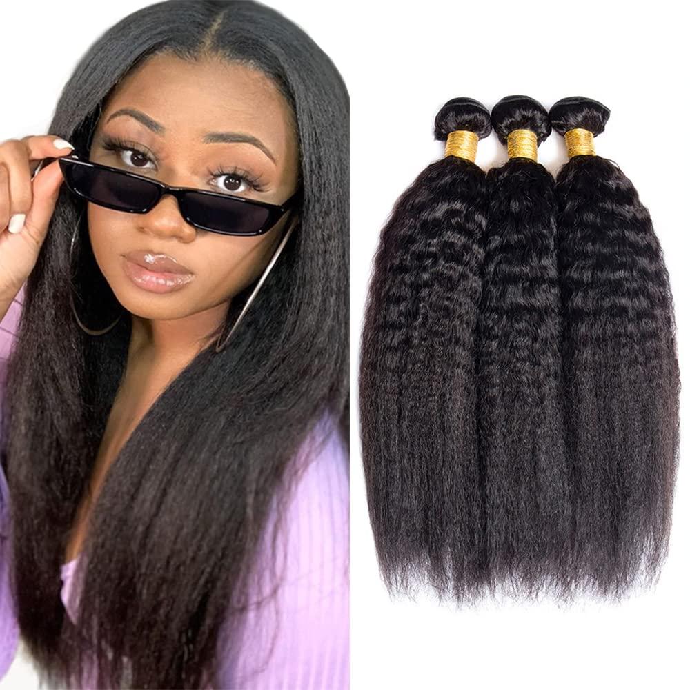WuvuSnm Kinky Straight Bundles Human Hair Weave 16 16 16 Inch Peruvian Yaki Straight Human Hair Bundles
