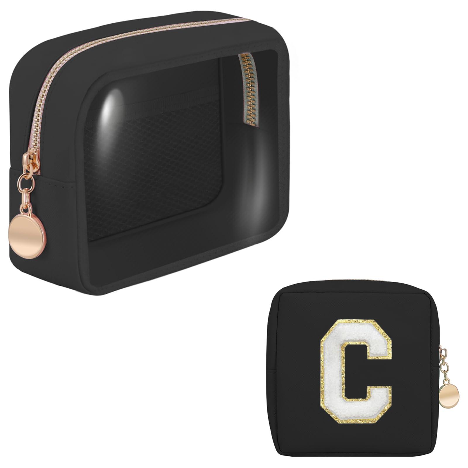 CHICREEN CHICREEN Personalized Initial Clear Bags Set, Clear Cosmetic Bags,Make Up Pouches, Clear Pouch for Organization, Clear Toiletry Travel Bag,Gifts for Women