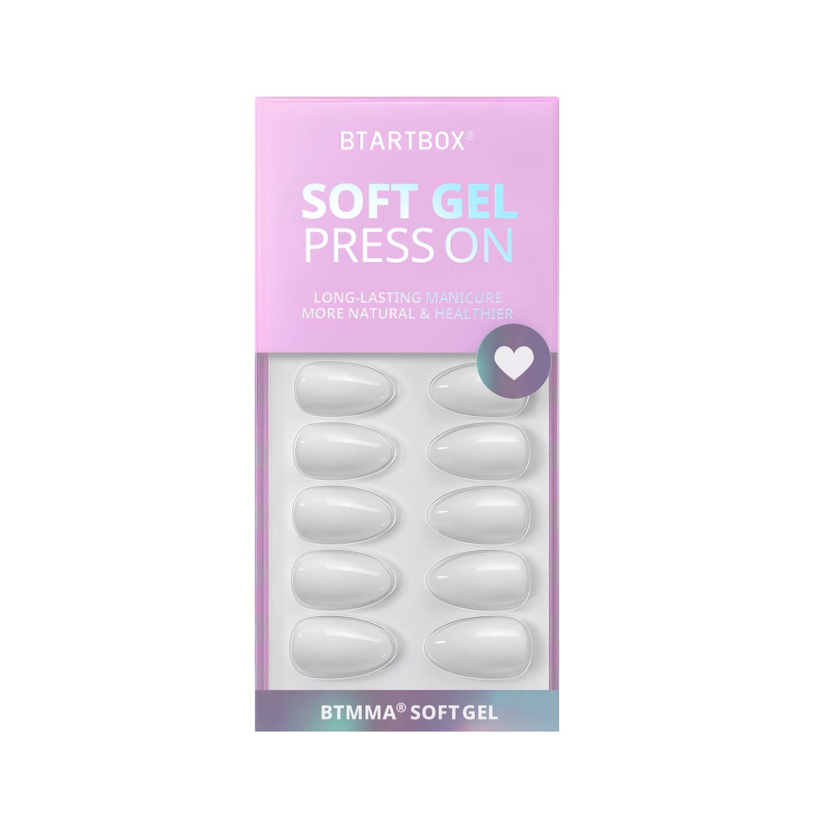 BTArtbox BTArtbox White Press On Nails Short - Soft Gel Press on Nails Almond, White Glue on Nails with Nail Glue, Reusable Stick on Nails in 16 Sizes, Cream Puff