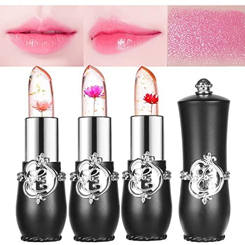 Sulily Sulily 6 Pcs Crystal Flower Jelly Lipstick Long Lasting Nutritious Lip Moisturizer Lip Gloss Balm, Lips Moisturizer Magic Color Change with Temperature Mood Lip Gloss(Black)