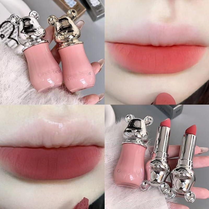 ENGBO ENGBO Gege Bear Soft Matte Lipstick, Mist Velvet White, Long Lasting Formula (05# Red tea Red brown)
