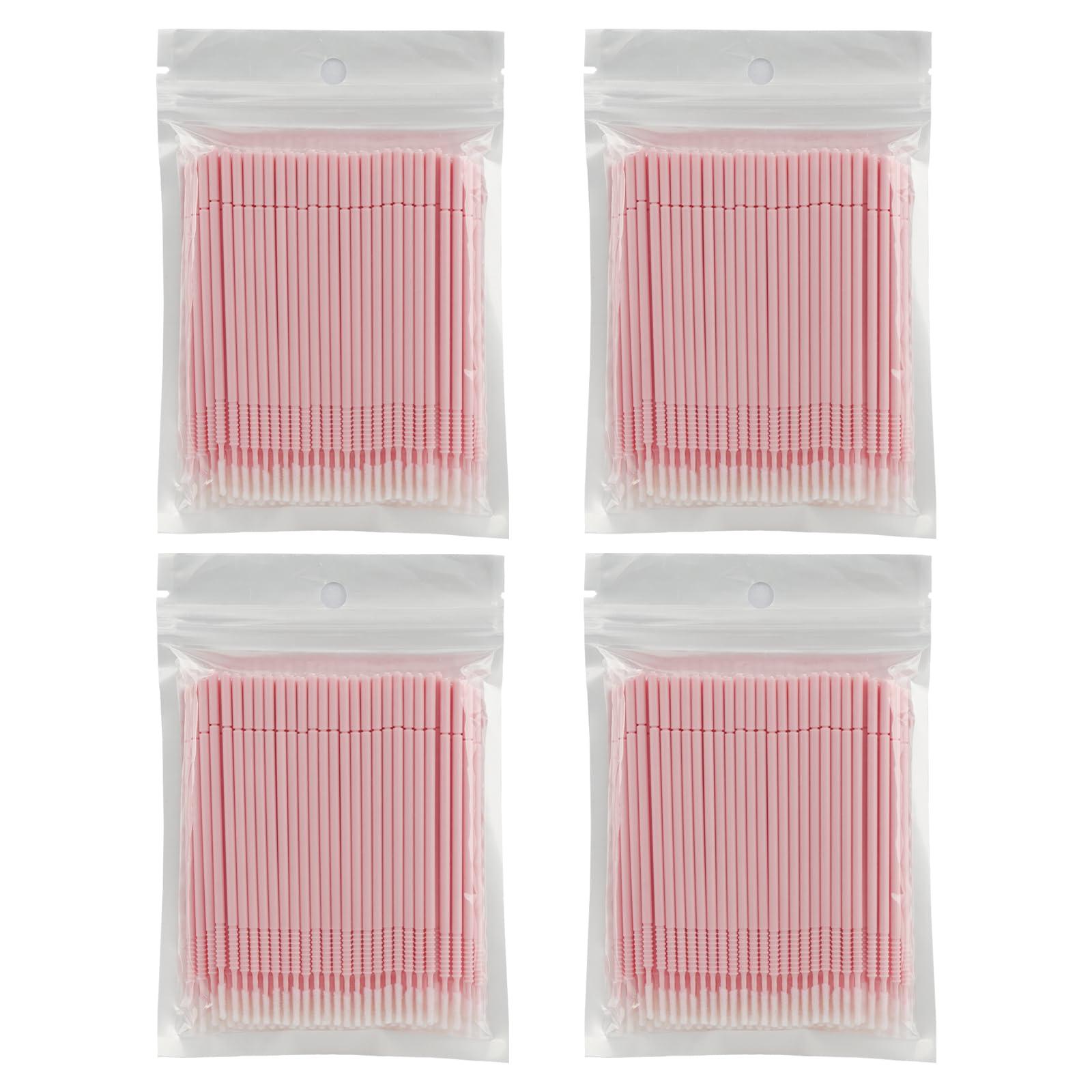 Mekupeu 400 PCS Micro Applicator Brushes Disposable Eyelash Extension Micro Mascara Wands Brush For Lash Remover Brush Tools (Light pink-screw thread)