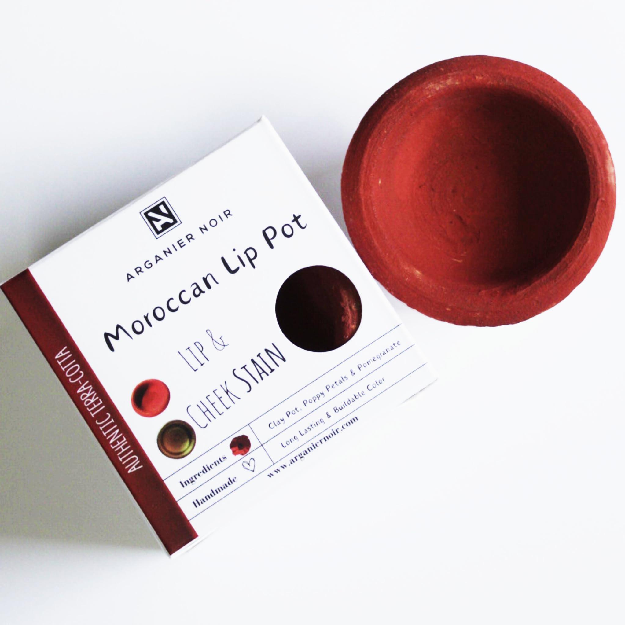 Arganier Noir Arganier Noir Moroccan Lip Clay Pot Authentic Moroccan Lipstick Lip and Cheek Tint, Red Buildable Color.