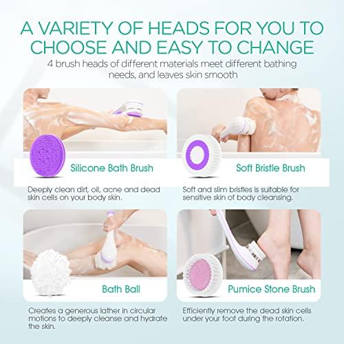 VOYOR VOYOR Electric Body Brush Back Scrubber for Shower Rechargeable Exfoliating Bath Brush Powered Shower Brush with Non-Slip Long Handle Deep Cleansing, Exfoliation, Massaging Spin Brush BC100 (Purple)