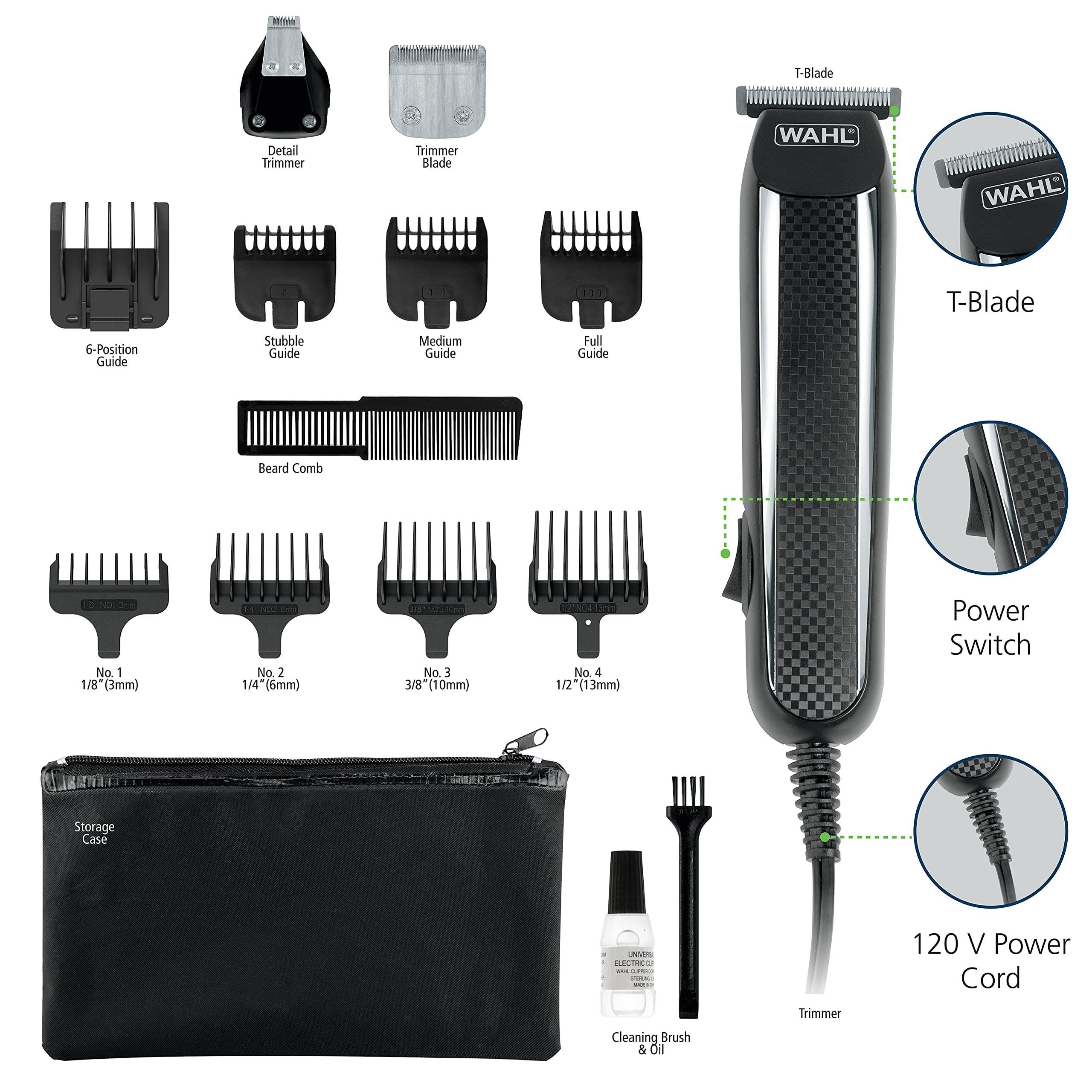 Wahl Wahl PowerPro Corded Detailer Trimmer Kit for Mens Grooming for Beard, Mustache, Stubble, Ear, Nose, & Body Grooming Model 9686