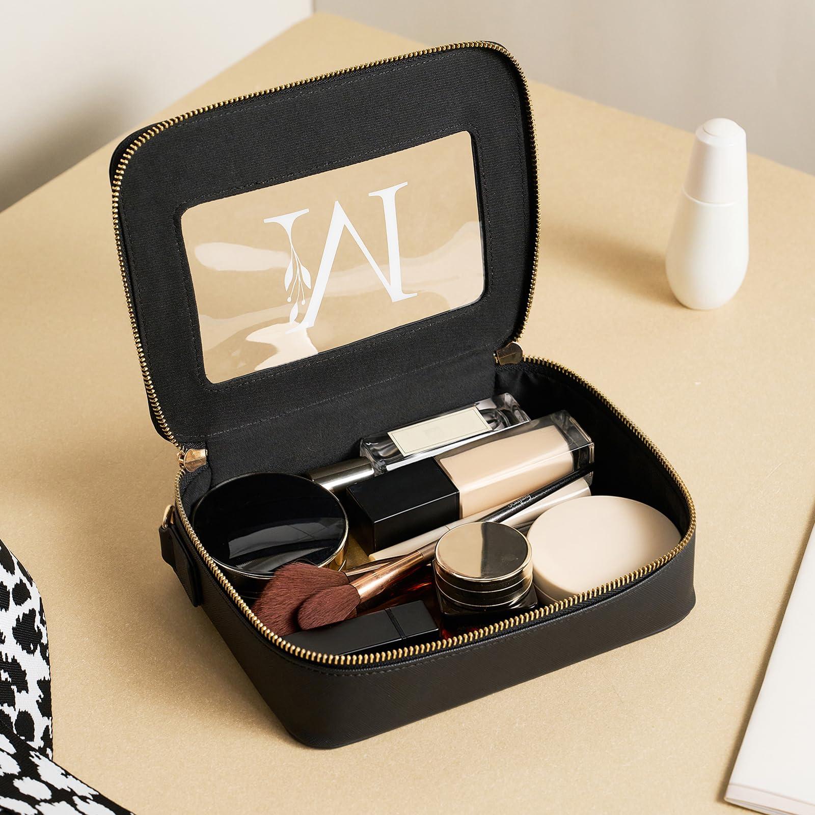 AW BRIDAL AW BRIDAL Initial Makeup Bags Monogram Makeup Bag Clear Toiletry Travel Bag with Shoulder Strap Small Clear Cosmetic Bag Women Clear Makeup Bag with Zipper, Letter M