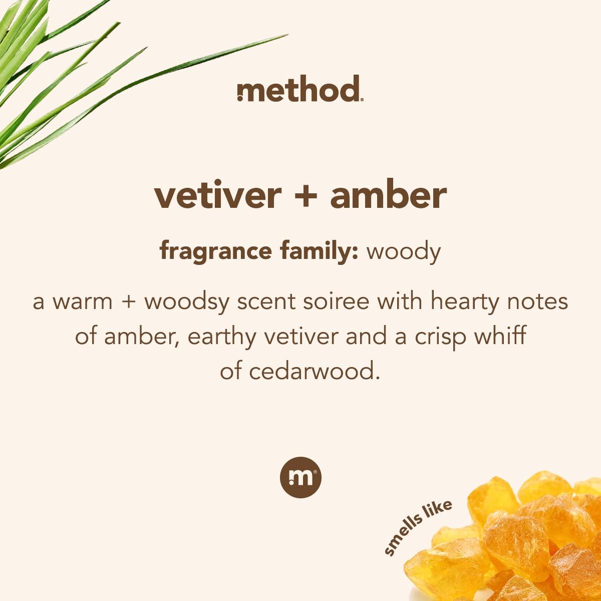 Method Method Gel Hand Soap, Vetiver + Amber, Reusable Black Aluminum Bottle & Premium Gel Hand Wash Refill, Vetiver + Amber, Recyclable Bottles, Biodegradable Formula, 34 fl oz (Pack of 4)
