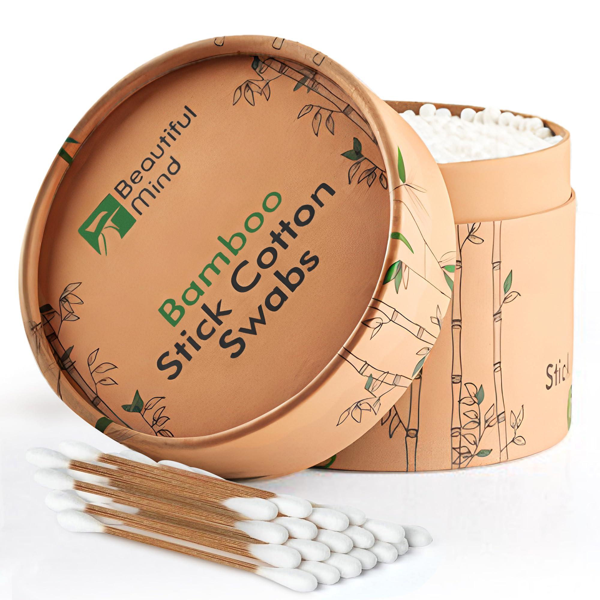 Beautiful Mind Beautiful Mind Bamboo Cotton Swabs for Ears  500 Pack  Qtips with Carbonized Bamboo for Durability  Eco-Friendly, Biodegradable & Vegan  100% Organic Cotton Ear Swabs for Makeup