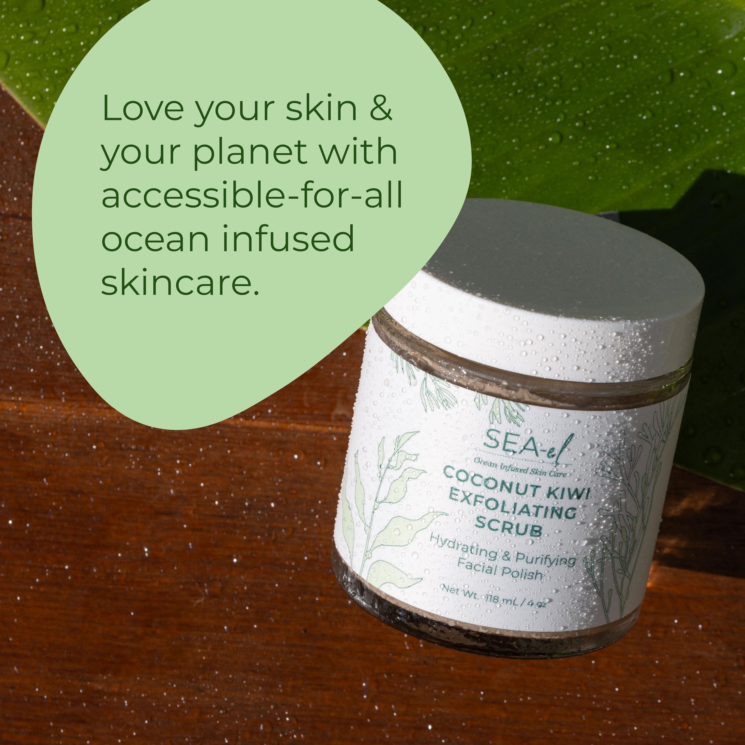 Sea-El Sea El Coconut Kiwi Exfoliating Face Scrub Hydrating Calming & Purifying Anti Aging Exfoliator - Bamboo Pumice & Green Tea Detoxifying Exfoliant Facial Cleanser & Polish for Women & Men - 4 Oz