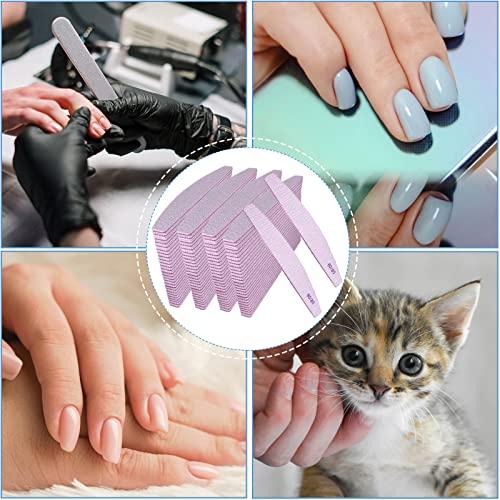 AhaTopia Nail Files 80/80 Grit (100 Pack), Emery Boards for Acrylic Nails and Gel Nails, Coarse Nail File 80 Grits Double Sided Emory Board Professional Nail Filers Reusable Washable Manicure Curved Gray Bulk