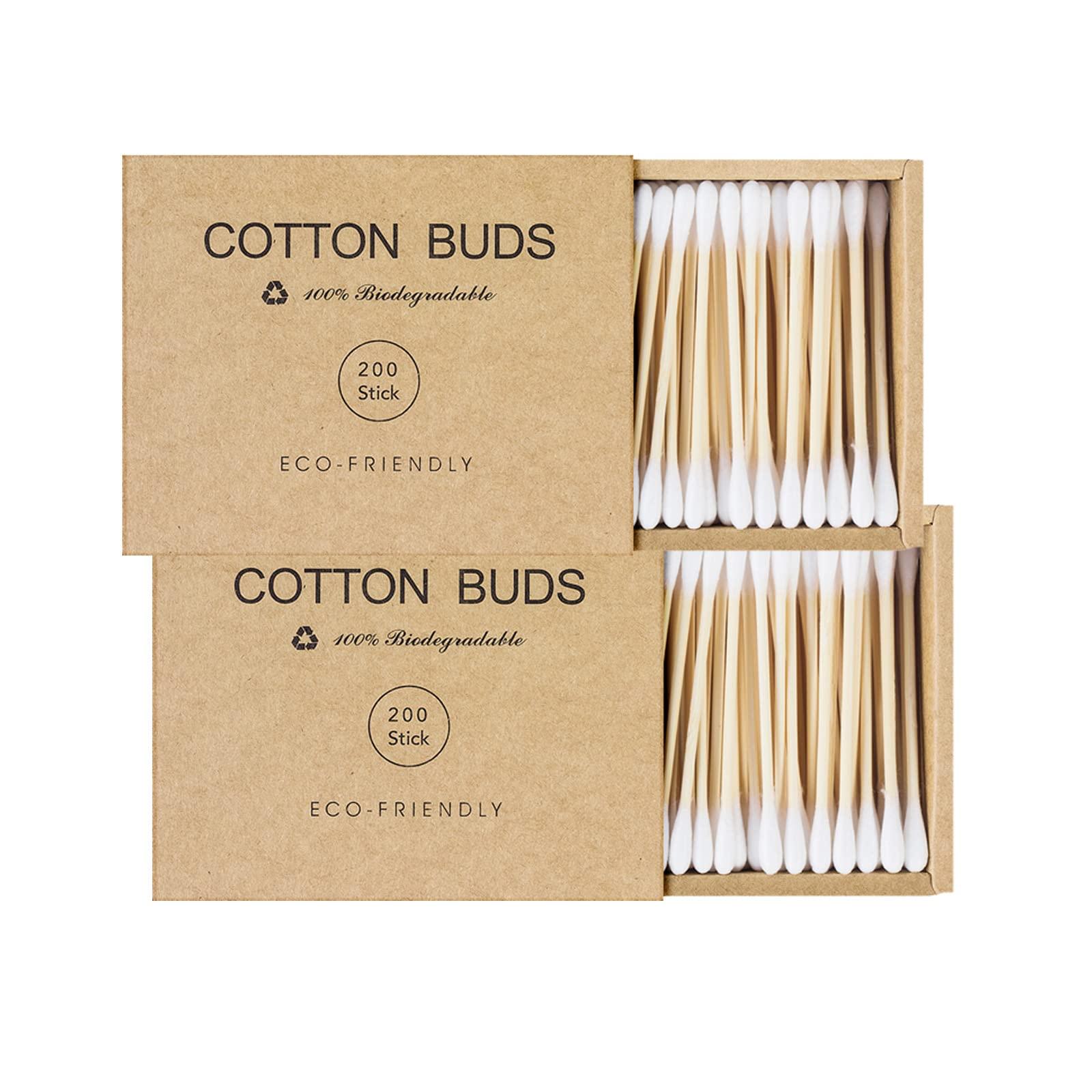 Kiemeu Kiemeu Bamboo Qtips Cotton Swabs With Wooden Sticks Q Tips For Ears Swabs 400 Count Bamboo Cotton Buds