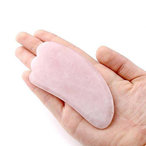 fengshuisale Feng Shui Gua Sha Scraping Massage Tool, Natural Rose Quartz/Green Aventurine Wing-shape Guasha Board Traditional Scraper Tool W3415 (pink)