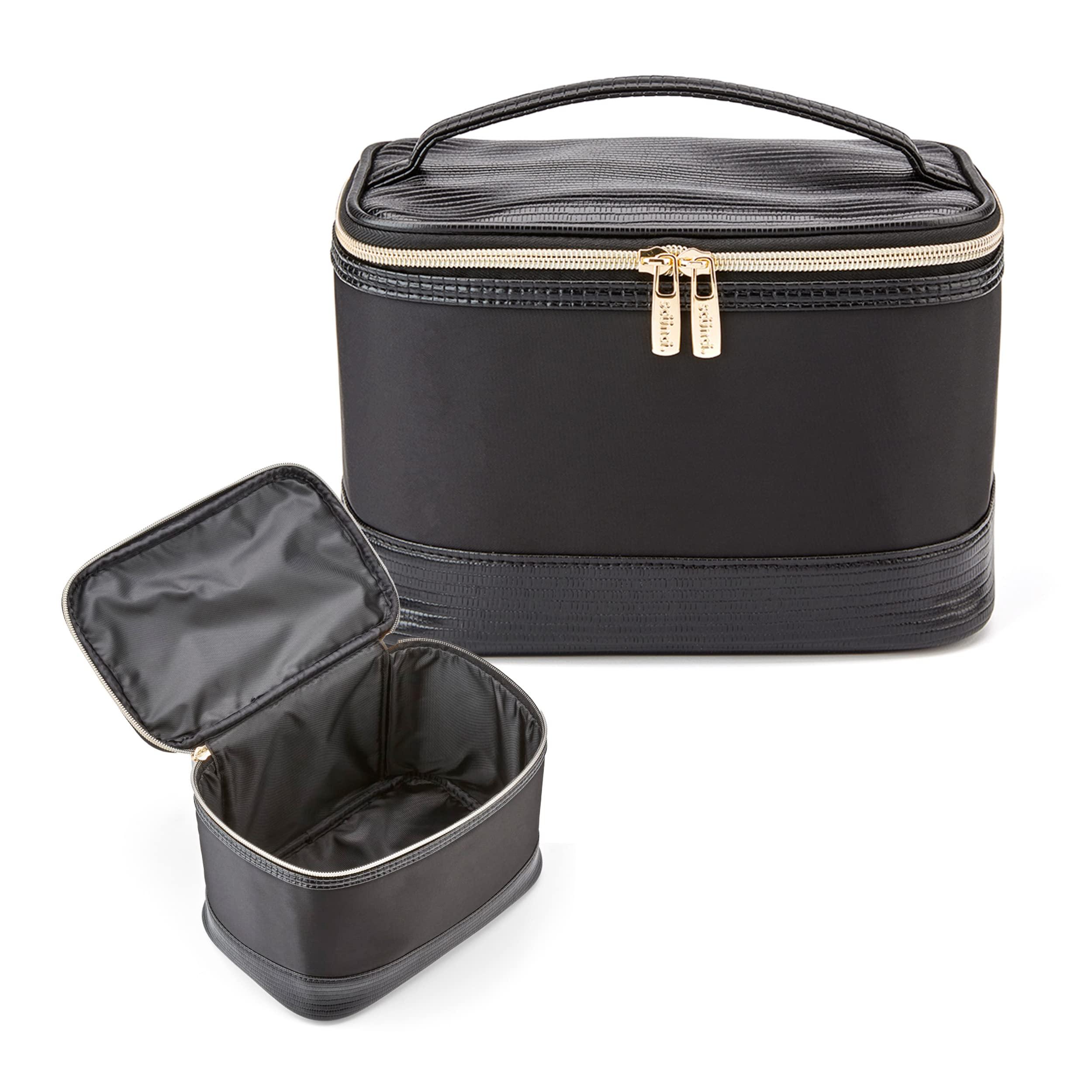 Conair Conair Travel Makeup Bag, Large Toiletry and Cosmetic Bag, Perfect Size for Use At Home or Travel, Train Case Shape in Black with Snake Print