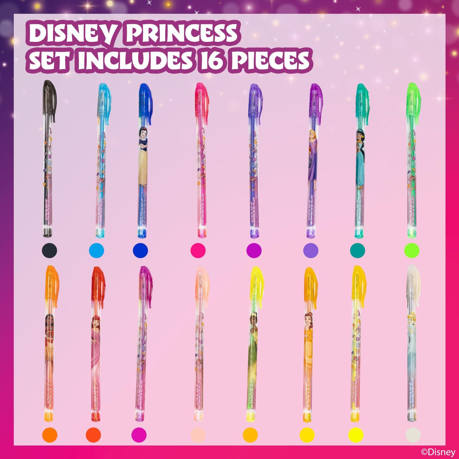 Townley Girl Disney Princess 16 Piece Glitter Pen Body Art Set, Glittery and Bright Colors, Ages 3+, by Townley Girl