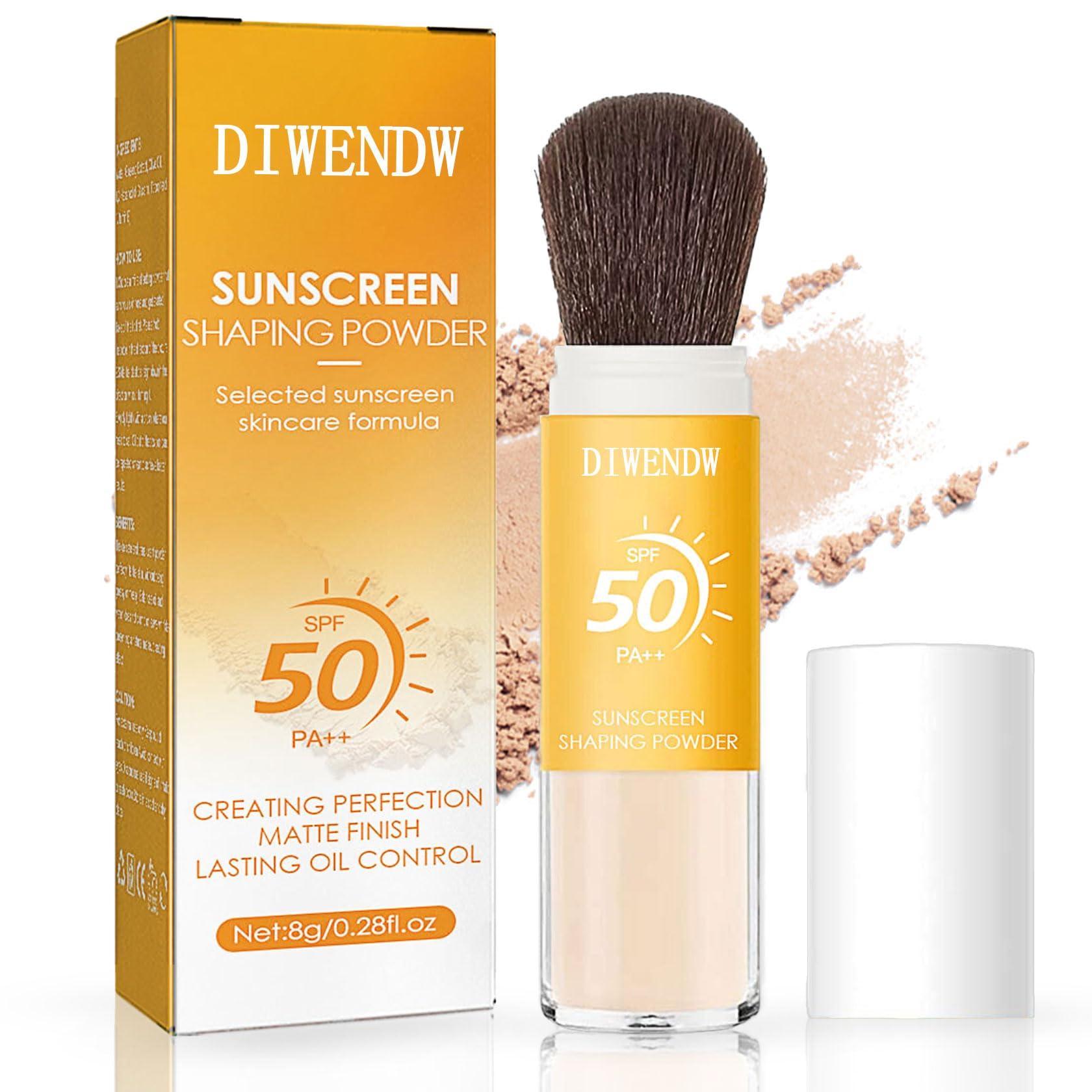 DWDiWen Mineral Sunscreen Setting Powder SPF 50 PA++,Breathable Sun Screen with Brush,Lightweight Long Lasting Oil Control Face Sunscreen,Matte Concealer Setting Powder for All Skin Types