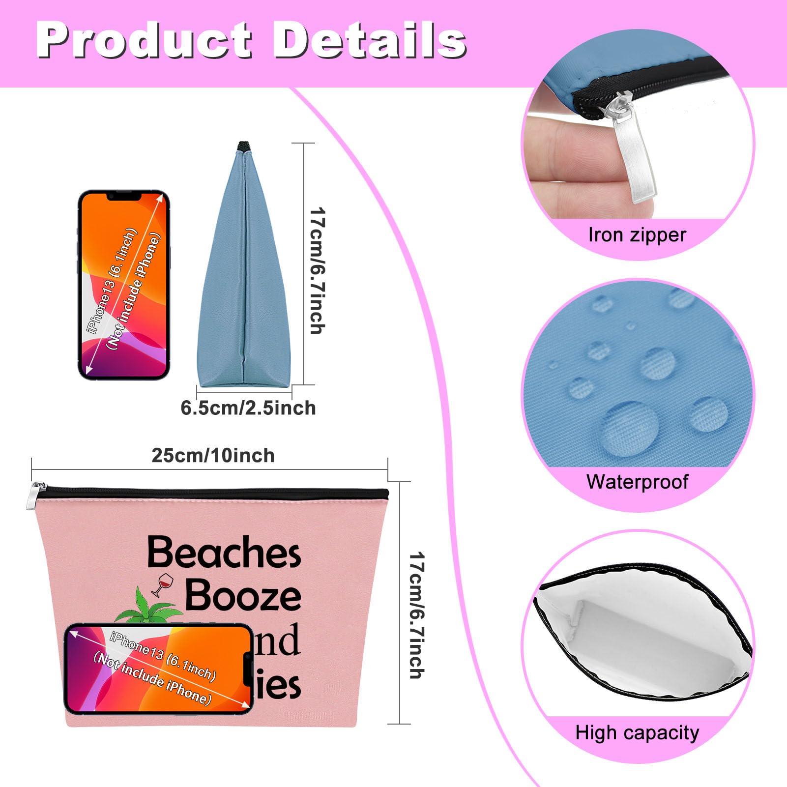 Mxrymvu 2Pcs Beach Gifts for Women Makeup Bag Beach Lover Gifts Funny Vacation Gift Cosmetic Bag Beach Themed Gift for Girl Bestie Birthday Christmas Graduation Gift for Beach Lover Travel Pouch (Blue,Pink)