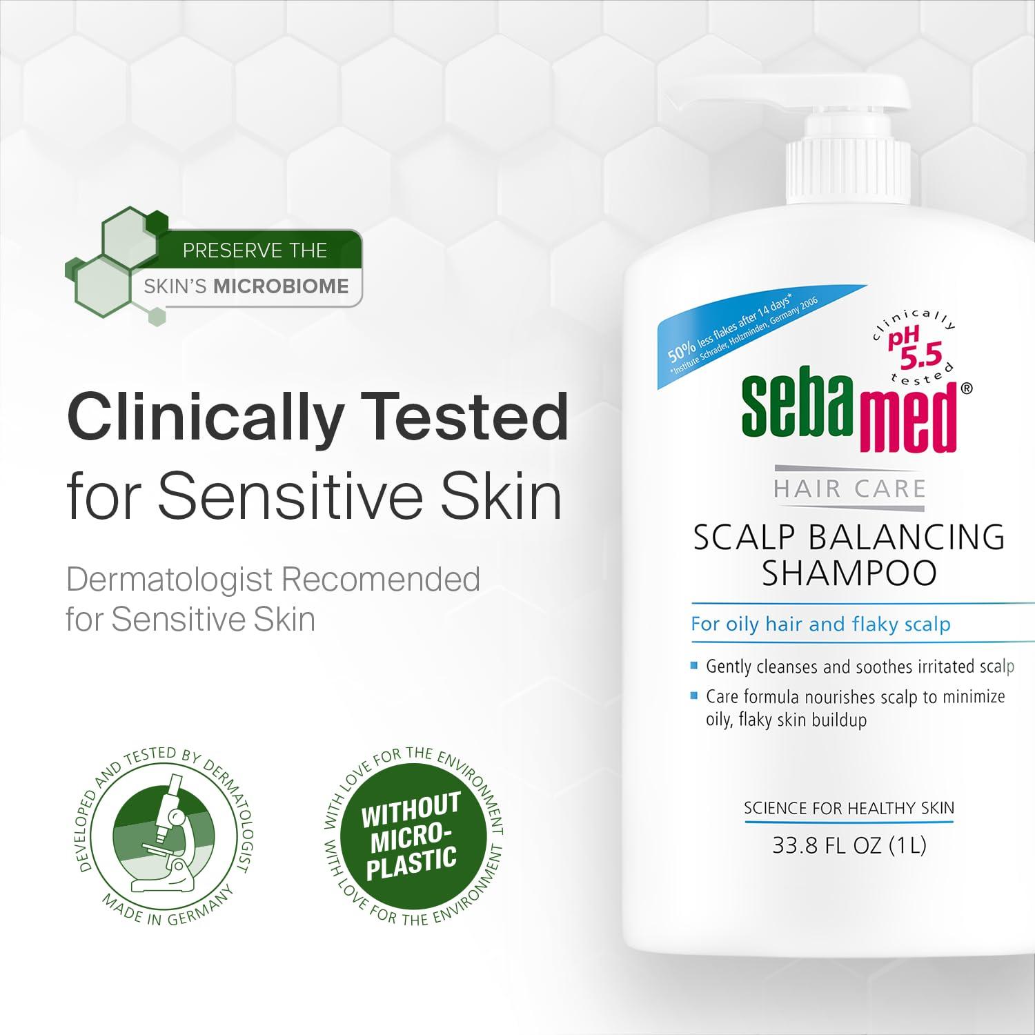 SEBAMED Sebamed Scalp Balancing Shampoo - Gentle Anti Dandruff Shampoo Formula for Oily Hair and Flaky Scalp 33.8 Fluid Ounces (1 Liter with Pump) Pack of 2
