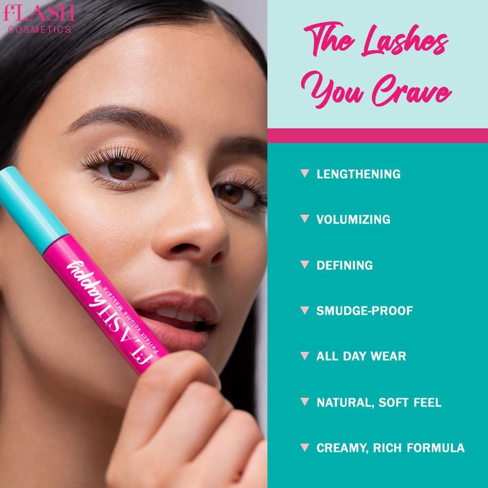 FLASHSERUM fLASH Happy Perfect Volume Mascara with Tapered Brush for Lengthened, Defined, Volumious Lashes - All Day Wear, Smudge Proof, Soft Touch, Super-Black
