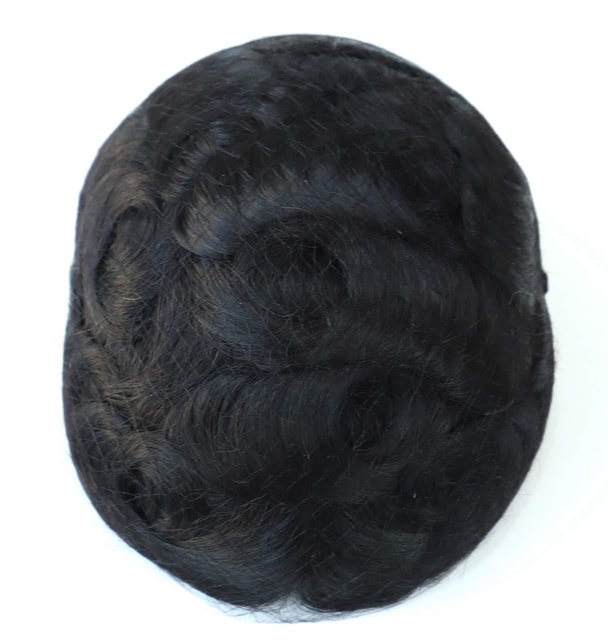 Hair Nature Mens Toupee, Mens Human Hair, Human Hair Replacement System, Fine Mono Hair System for Men Hair Piece 5x8#1B