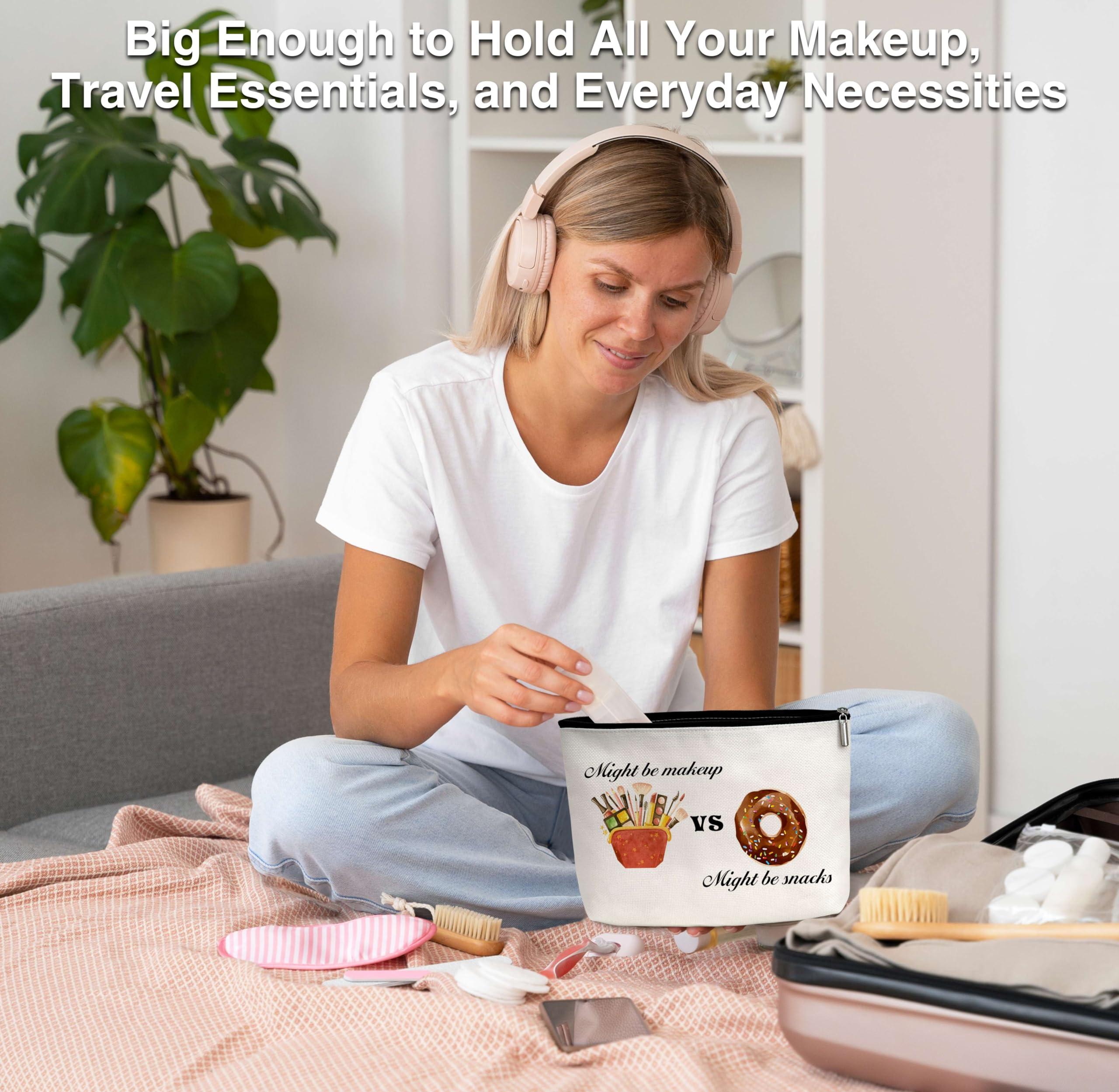 Beshoul Funny Makeup Bag, Birthday Gifts for Teens Friends, Might Be Makeup Might Be Snacks Cosmetic Bags for Women, Snack Bag for Travel -A16