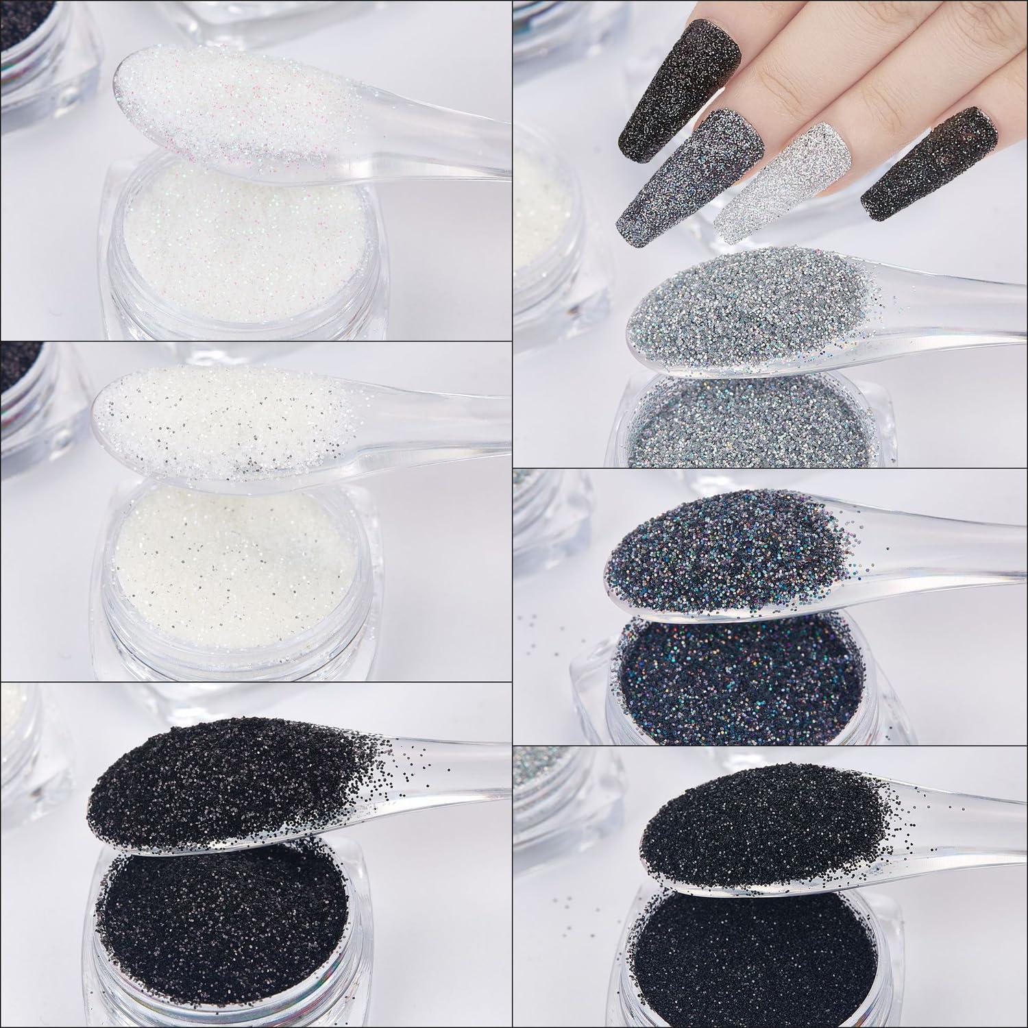 Bellecrey 6pcs White Rainbow Nail Glitter Holographic Shining Nail Glitter Candy Coat Powder Sugar Coating Effect Powder Silver Nail Powder Nail Art Decorations Dust Diamond Dust for Nails